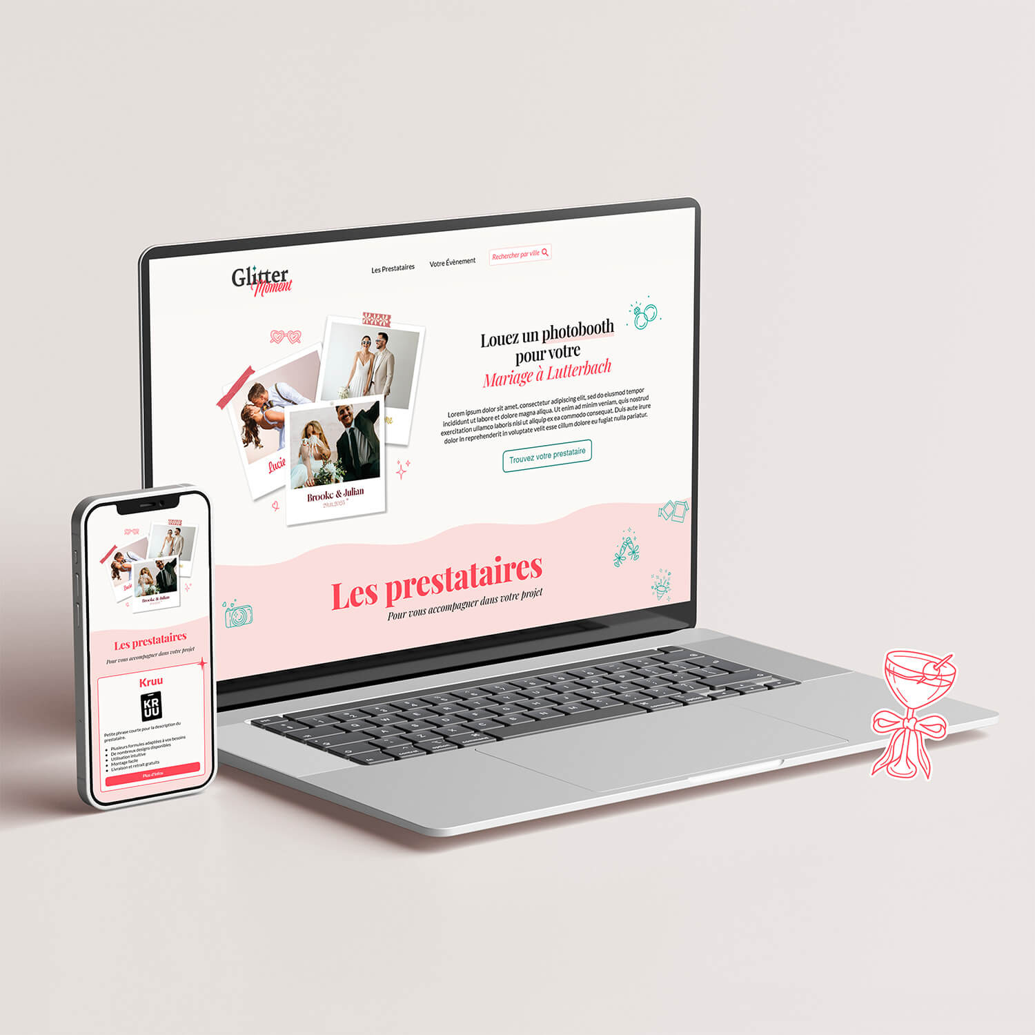 Projet de création de site internet vitrine pour la marque Glittermoment par Laure Frey