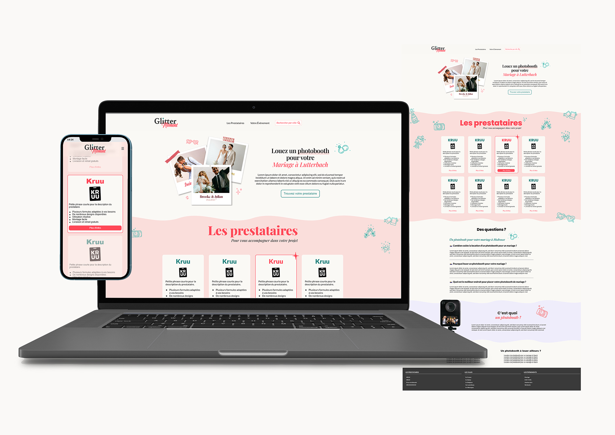 Maquette de la création du site internet pour la marque Glittermoment